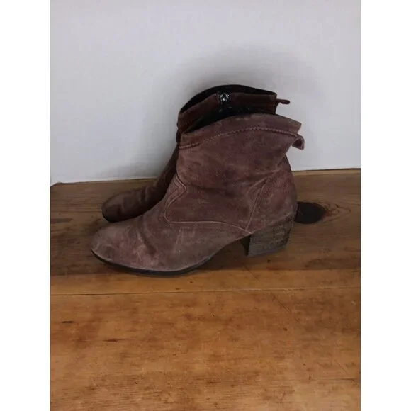 Taos Western Suede Leather Ankle Boot Womens 40 US 6 6.5 Brown Heeled Side Zip - Picture 3 of 8